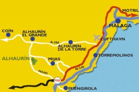 Fra kystvejen N-340 (den bl�) drejer man ud for Fuengirola af mod Co�n. Banen ligger ca. 15 km. ude af vejen.